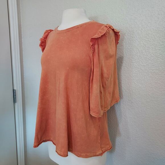 Anthro's Eri + Ali Coral Orange Flutter Short Sleeve Blouse Size S - Picture 8 of 15